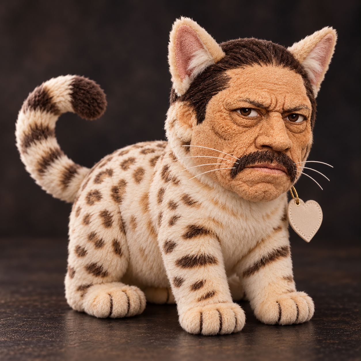 Photorealistic concept of a spotted Meowchete beanie plush toy